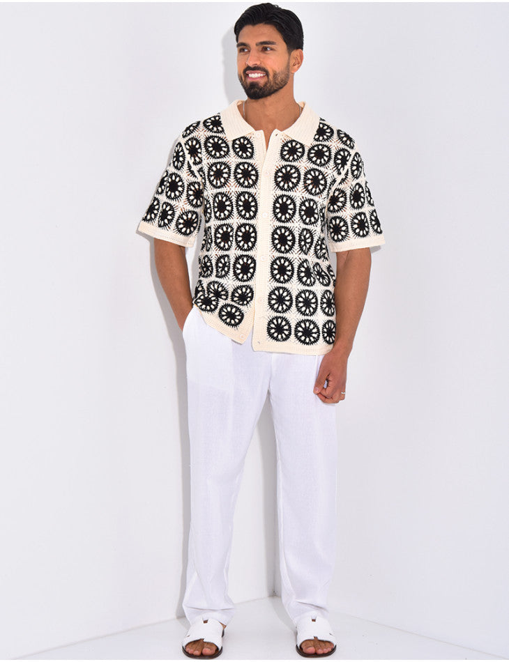 Camicia a maniche corte con motivo traforato